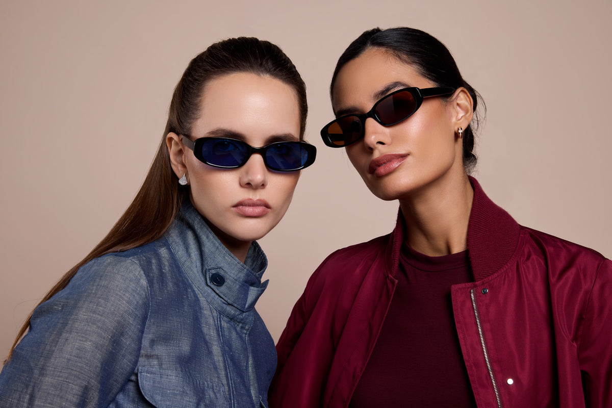 Nine Frames eyewear campaign featuring midnight blue and warm brown sunglasses